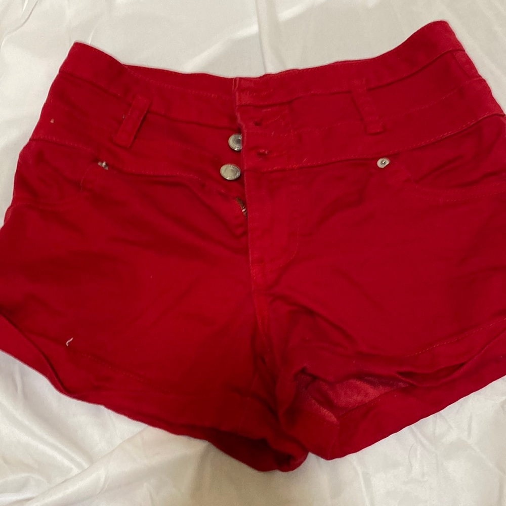 Red jean shorts
